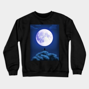 Cat Staring at the Bright Moon Anime Background Landscape Crewneck Sweatshirt